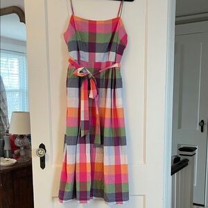 Madras Plaid Midi Dress with Tie Waist